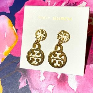 Tory Burch gold logo dangles new with dust bag
